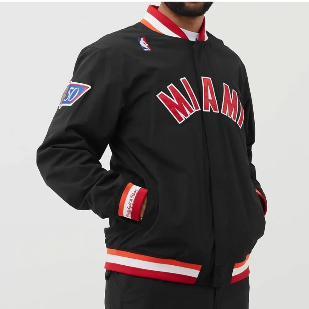 Men's Black Miami Heat  Authentic Full-Snap Warmup Jacket